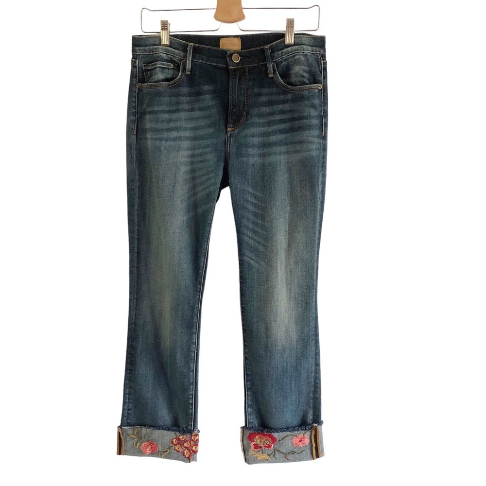 Women’s Dark Blue Embroidered Cuff Jeans